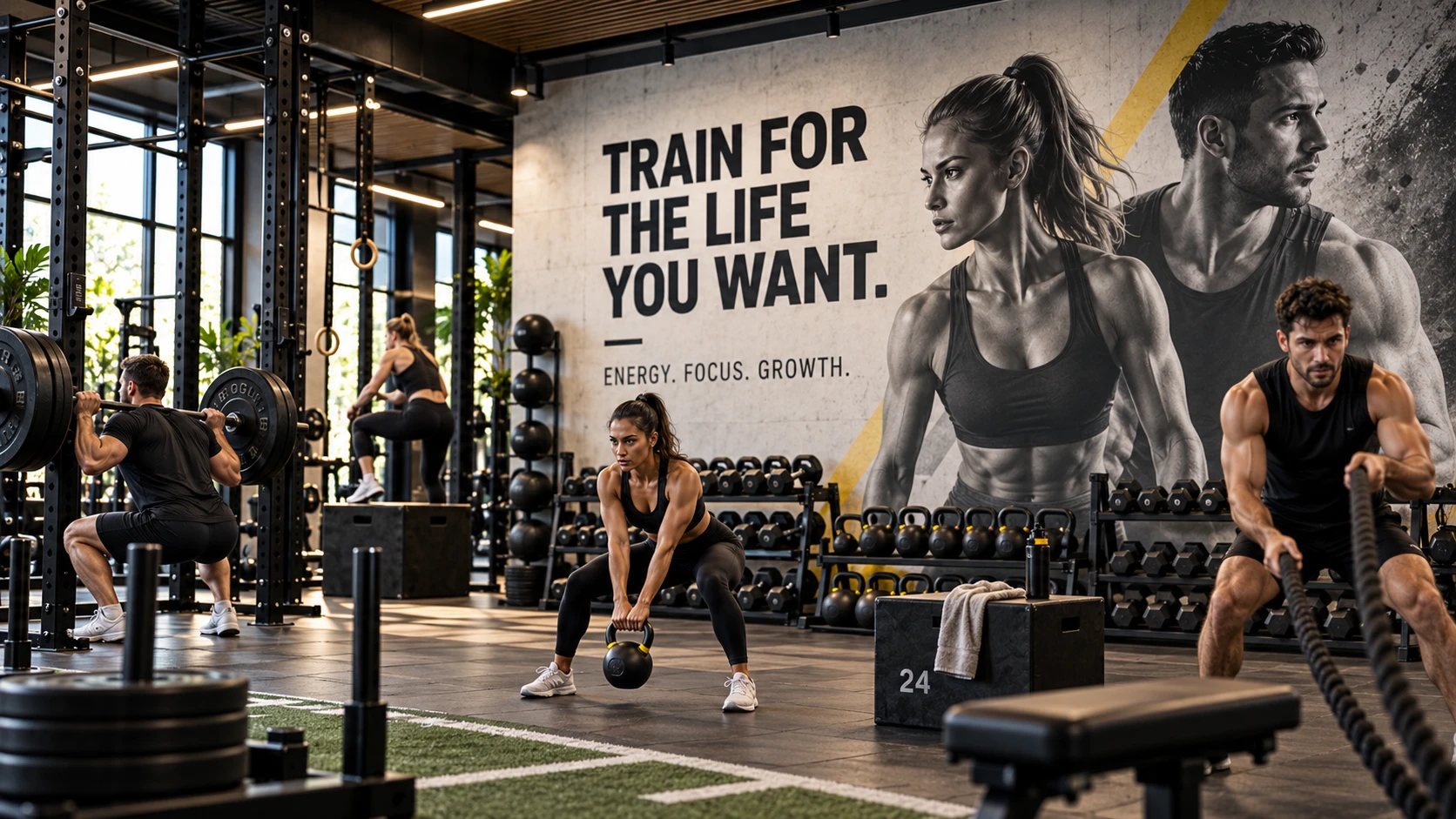 Fitnessstudio mit Motivationsmotiv