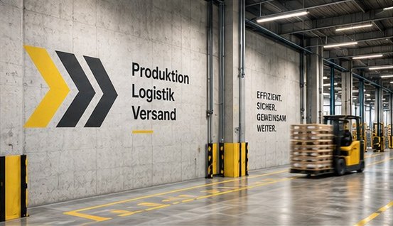 Lagerhalle mit großen Richtungspfeilen