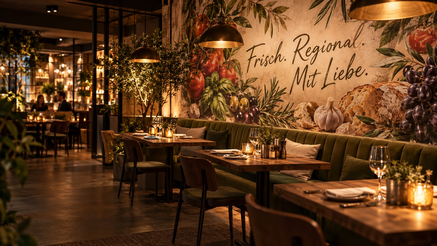 Restaurant mit Food-Motiv an der Wand